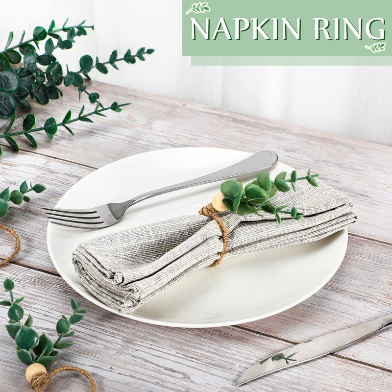 6 Pieces Eucalyptus Napkin Rings Handmade Wooden Beads Rustic Farmhouse Napkin Rings Set of 6 Home Decor Faux Greenery Napkin Holders for Weddings Family Gatherings Party - NewNest Australia
