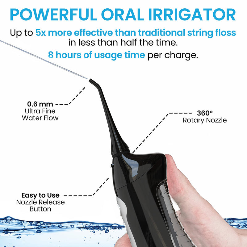 Aquasonic Aqua Flosser - Professional Rechargeable Water Flosser with 4 Tips - Oral Irrigator w/ 3 Modes - Portable & Cordless Flosser - Kids and Braces - Dentist Recommended Black - NewNest Australia