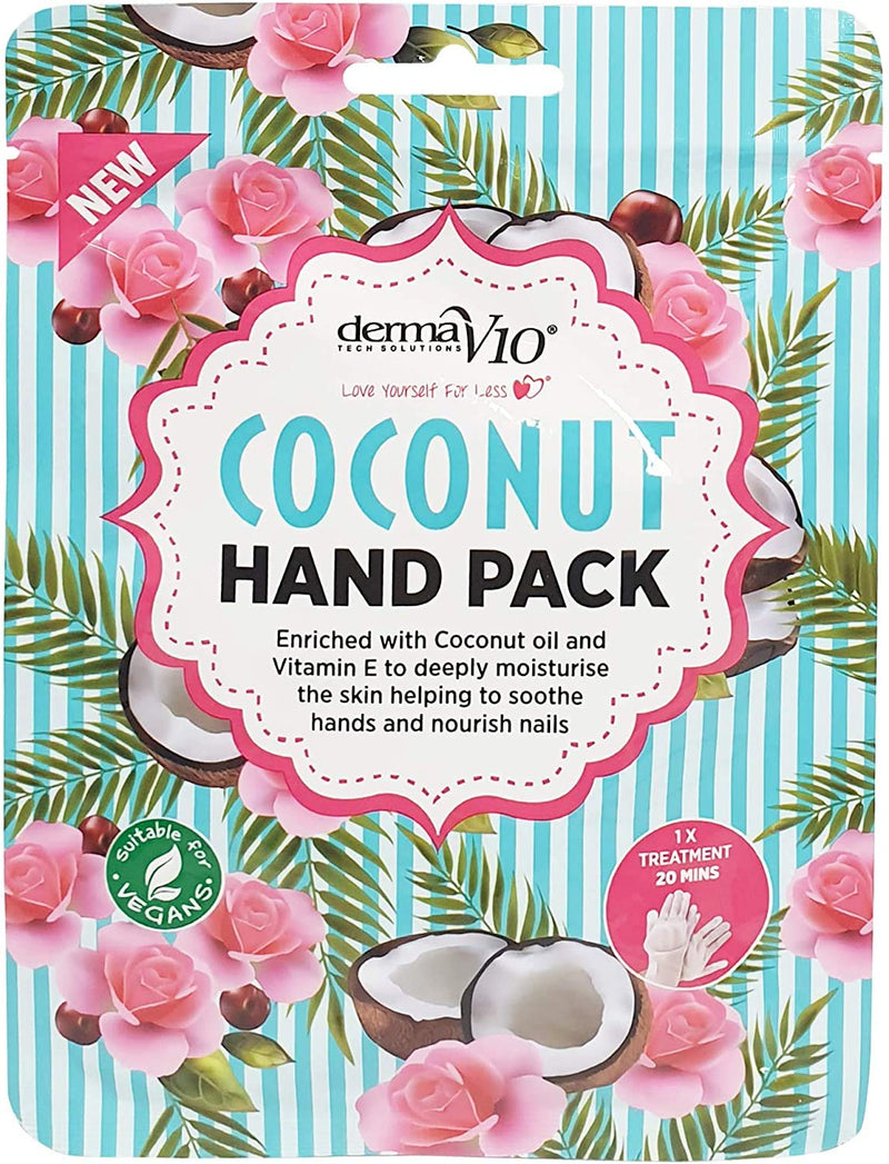 Derma V10 Coconut Hand Pack, Deep Moisturising, Enriched with Coconut Oil and Vitamin E - 4 Pack - NewNest Australia