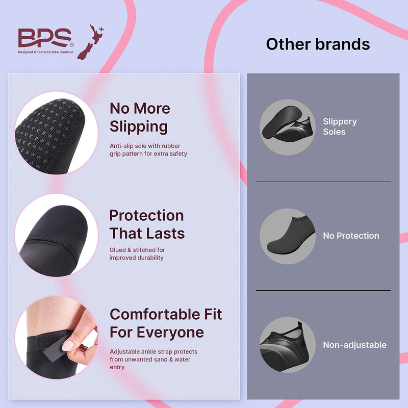 BPS 'Second Skin' Soft and Ultra Stretch Water Socks High Cut Low Cut Unisex 01 - Low Cut - Black Large - NewNest Australia