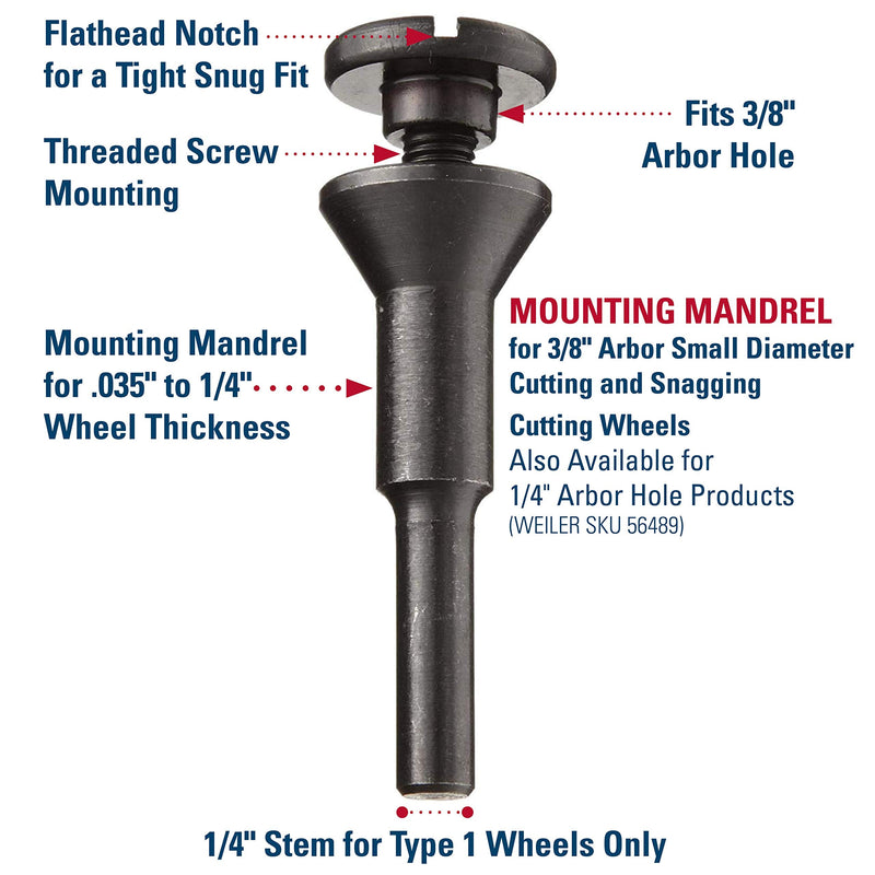 Weiler 56089 Die Grinder Cut-Off Wheel and Mandrel Kit Including 56490 Mandrel and 3-Inch x 1/16" Wolverine T1 Thin Wheels, A36T, 3/8" AH (1 Mandrel and 10 Cutting Discs) Mandrel & 10 Cutting Wheels - NewNest Australia
