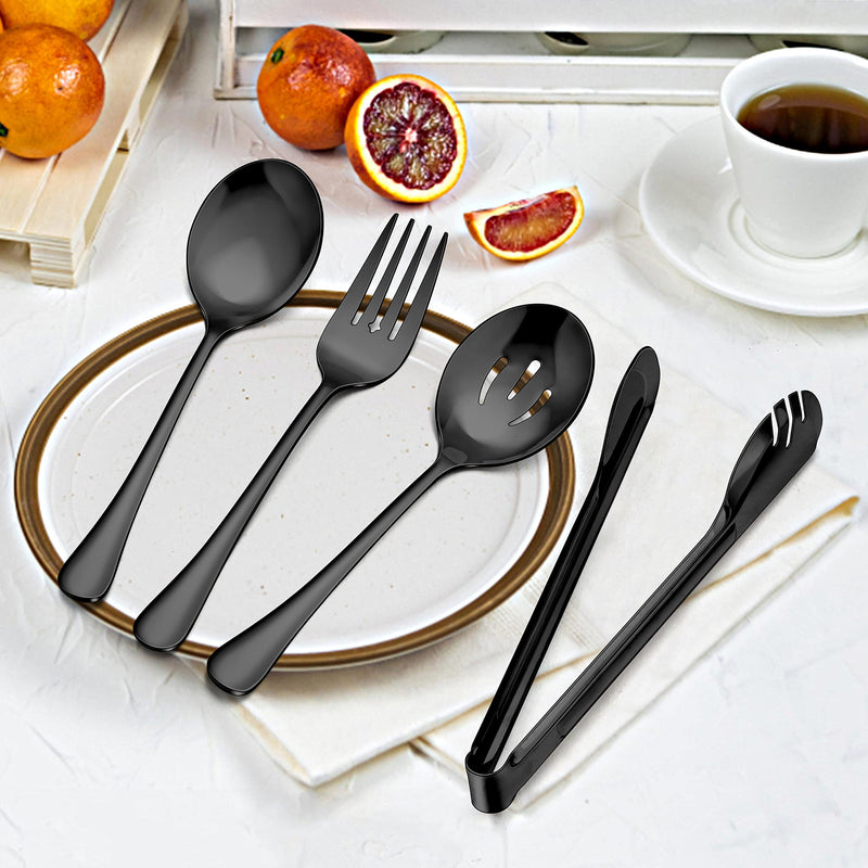 Herogo 8 Pieces Black Stainless Steel Serving Utensils Set, 8.7 Inch Serving Spoons, Slotted Serving Spoons, Serving Forks, 9.4 Inch Serving Tongs for Catering Banquet Buffet Party, Dishwasher Safe - NewNest Australia