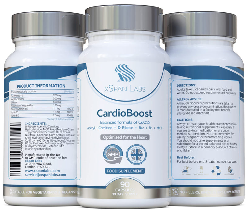 CardioBoost 90 Capsules – a Precise Balance of CoQ10, D-Ribose, Acetyl L-Carnitine, B Vitamins & Medium Chain Triglycerides for Normal Heart Function and to Reduce Tiredness & Fatigue - NewNest Australia