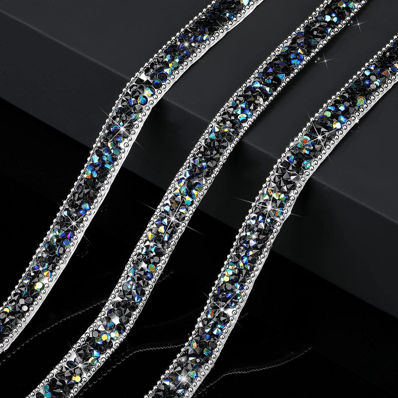 3 Yards Resin Rhinestone Ribbons Self Adhesive Diamond Ribbon Crystal Ribbon Roll Glitter Resin Diamond Belt Bling Rhinestone Ribbon for DIY Art Crafts (Black AB Color,0.4 Inch) Black AB Color 0.4 Inch - NewNest Australia