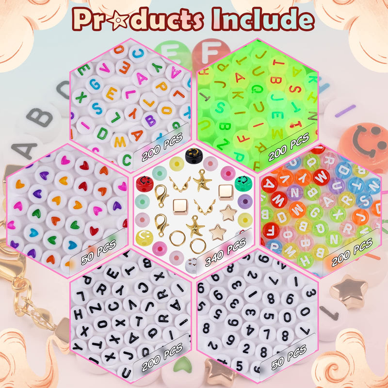 FZIIVQU Letter Beads for Bracelets Making Kit 1260pcs Letter Beads for Jewelry Making Set Lnclude 800pcs 4 Colors 4x7mm Alphabet Beads and Acrylic Round Number Heart Smiley Face Beads etc - NewNest Australia