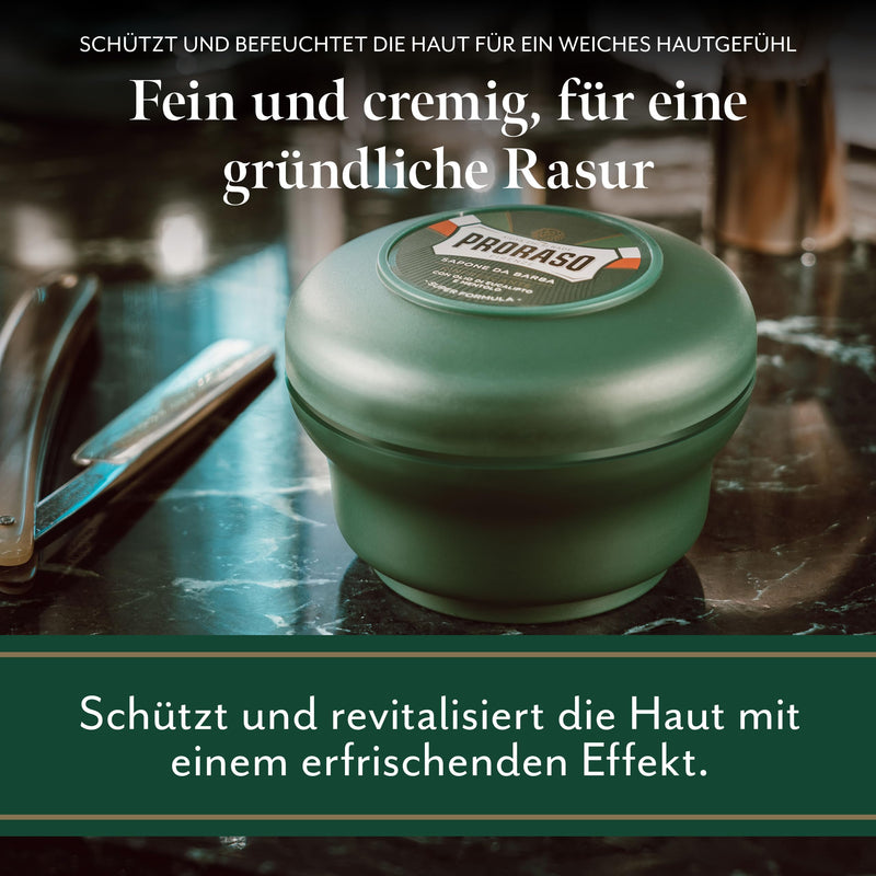 Proraso Shaving Soap including soap dish, refreshing and invigorating shaving soap for men with eucalyptus oil and menthol, Made in Italy, green, 150 ml (pack of 1) - NewNest Australia