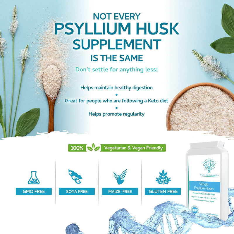 Whole Psyllium Husks 750mg 90 Capsules - Premium Natural Soluble Fiber Supplement - Great for Digestion, Keto Weight Loss Diets, Digestion and complementing a Probiotic Supplement – UK Manufactured - NewNest Australia