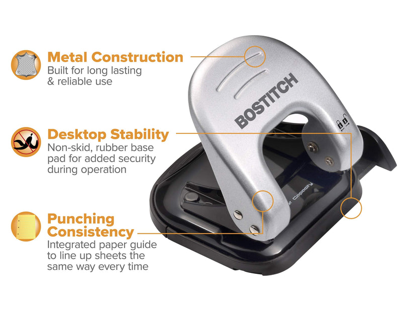 Bostitch Office EZ Squeeze Reduced Effort 2-Hole Punch, 20 Sheets, Locking Handle, Silver (2310) - NewNest Australia