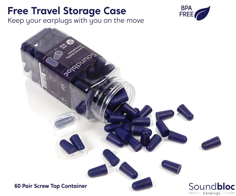 Soundbloc™ Thermo Foam Earplugs - 60 Pairs - 38dB - High Noise Cancelling Ear Plug, Foam Ear Plugs for Sleeping, Travelling, Working, Protection, Motorsports Size M/L Medium - Large - NewNest Australia