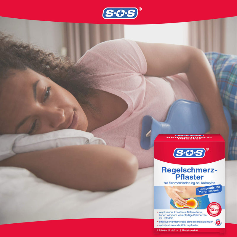 SOS period pain plasters, pleasant warmth for pain relief from cramps, soothing and constant deep heat for pain during menstruation, 20 x 9.5 cm each, 6 x 2 plasters - NewNest Australia
