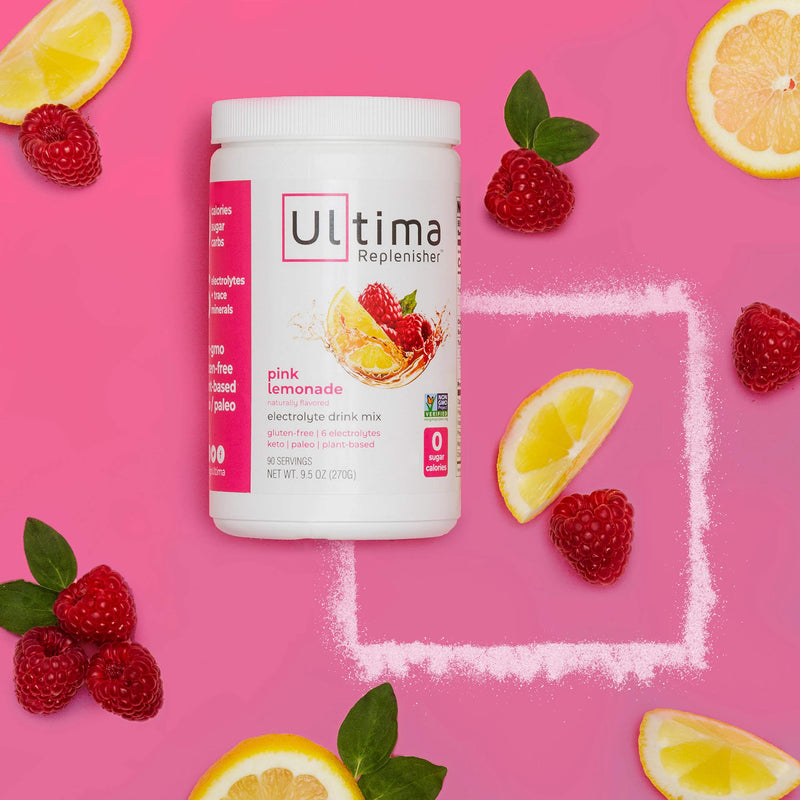 Ultima Replenisher Hydrating Electrolyte Powder, Pink Lemonade, 90 Serving Canister - Sugar Free, 0 Calories, 0 Carbs - Gluten-Free, Keto, Non-GMO with Magnesium, Potassium, Calcium - NewNest Australia