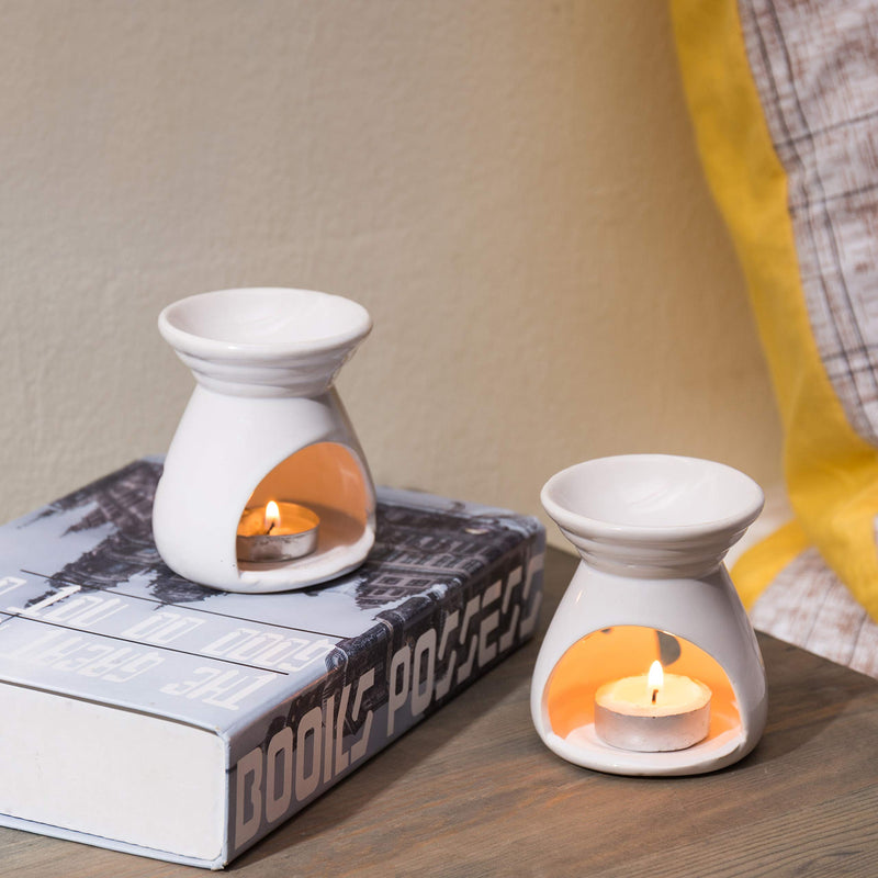 NewNest Australia - MyGift Set of 2 Home Decorative White Ceramic Aromatherapy Burner/Essential Oil Warmer Candle Holder 