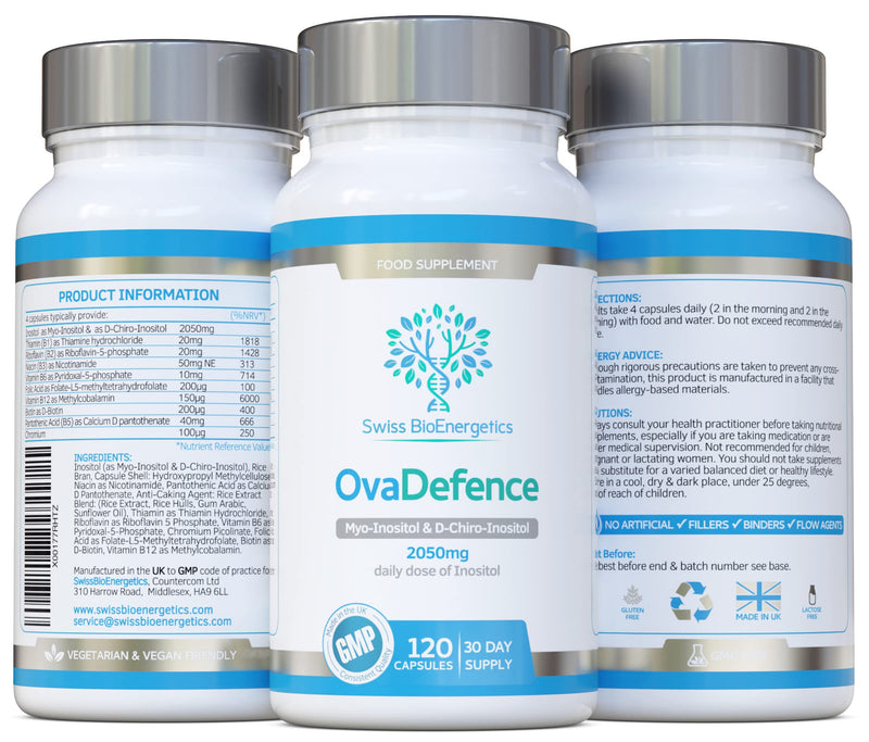 OvaDefence - Inositol 2050mg Daily dose, 120 Capsules, 30 Days Supply – Inositol with Folate, Chromium & Balanced Methylated B Vitamins – Exclusively Manufactured in The UK - NewNest Australia