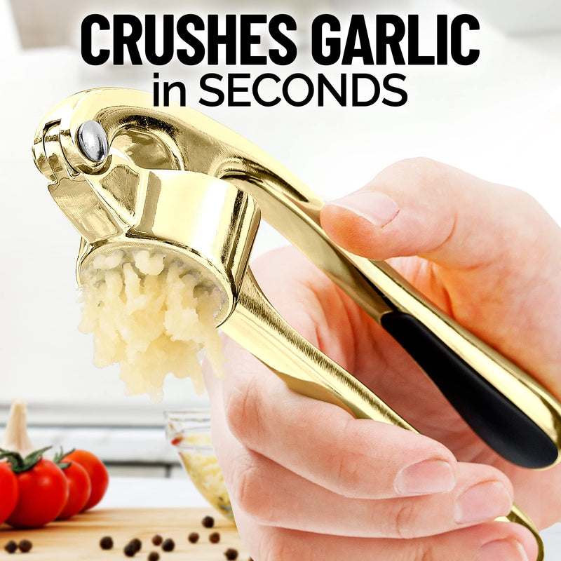 Zulay Kitchen Garlic Press With Soft, Easy To Squeeze Ergonomic Handle - Garlic Mincer Tool With Sturdy Design Extracts More Garlic Paste - Easy To Clean Garlic Crusher And Ginger Press (Gold) Gold - NewNest Australia