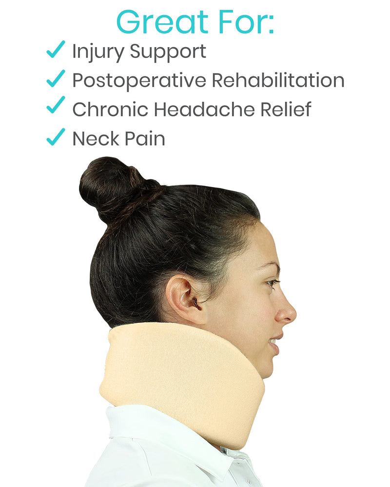 Vive Neck Brace - Foam Cervical Collar - Vertebrae Whiplash Wrap Aligns and Stabilizes Spine - Adjustable Spinal Support Can Be Used While Sleeping and Relieves Pain, Pressure 1 Count (Pack of 1) Beige - NewNest Australia