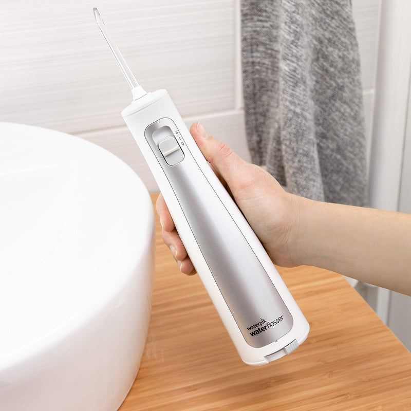 Waterpik Cordless Freedom Waterflosser wireless oral irrigator, waterproof and battery operated, ideal for travel, small bathrooms or in the shower, with 3 attachments, white (WF-03EU010) Single - NewNest Australia