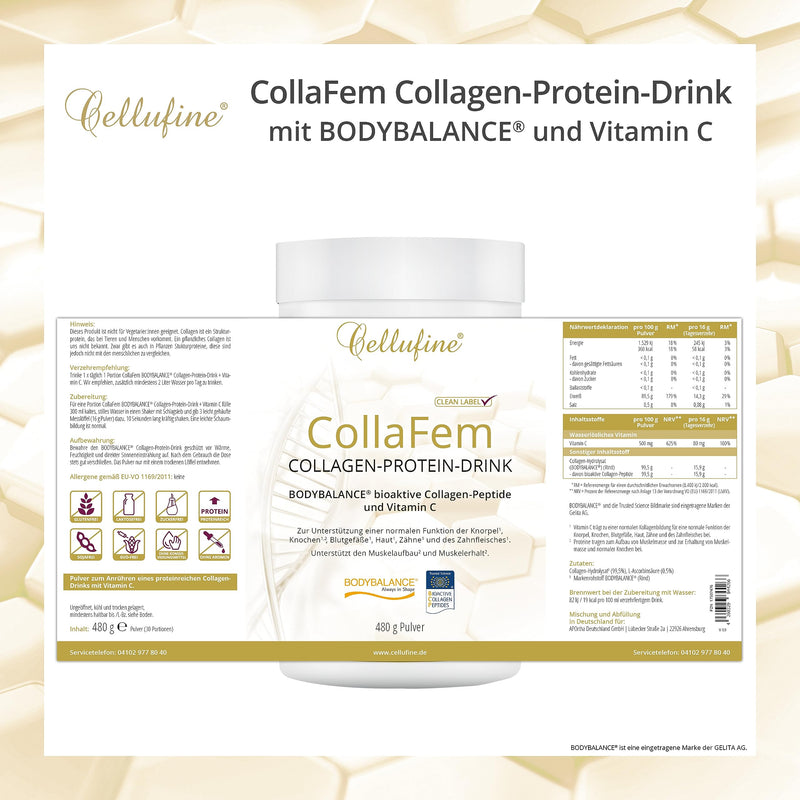 Cellufine Collafem Bodybalance Collagen Drink 480 G, With Bioactive Body Balance Collagen Peptides And Vitamin C, Natural & No Preservatives, Allergy-Free, Lactose-Free, Gluten-Free - NewNest Australia