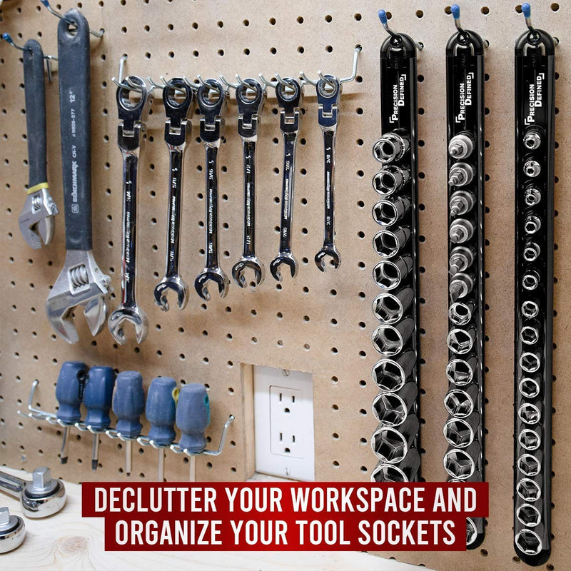Precision Defined Aluminum Tool Socket Holder | Black, Single 1/2-Inch x 14 Clips | Heavy Duty Organizer 1/2-Inch Drive - NewNest Australia