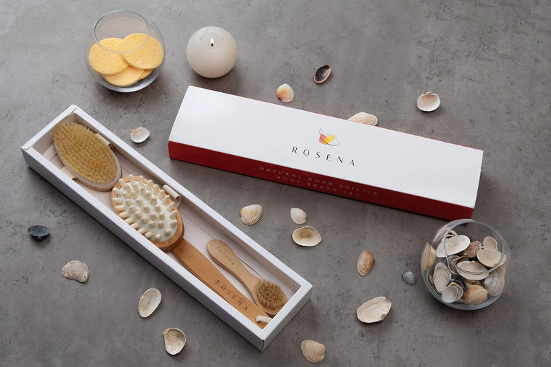 Dry Brushing Body Brush Set - Best for Cellulite, Lymphatic Drainage & Skin Exfoliating - Natural Bristle Spa Kit - Long Handle Back Scrubber, Massager & Face Exfoliator for Radiant Skin - NewNest Australia
