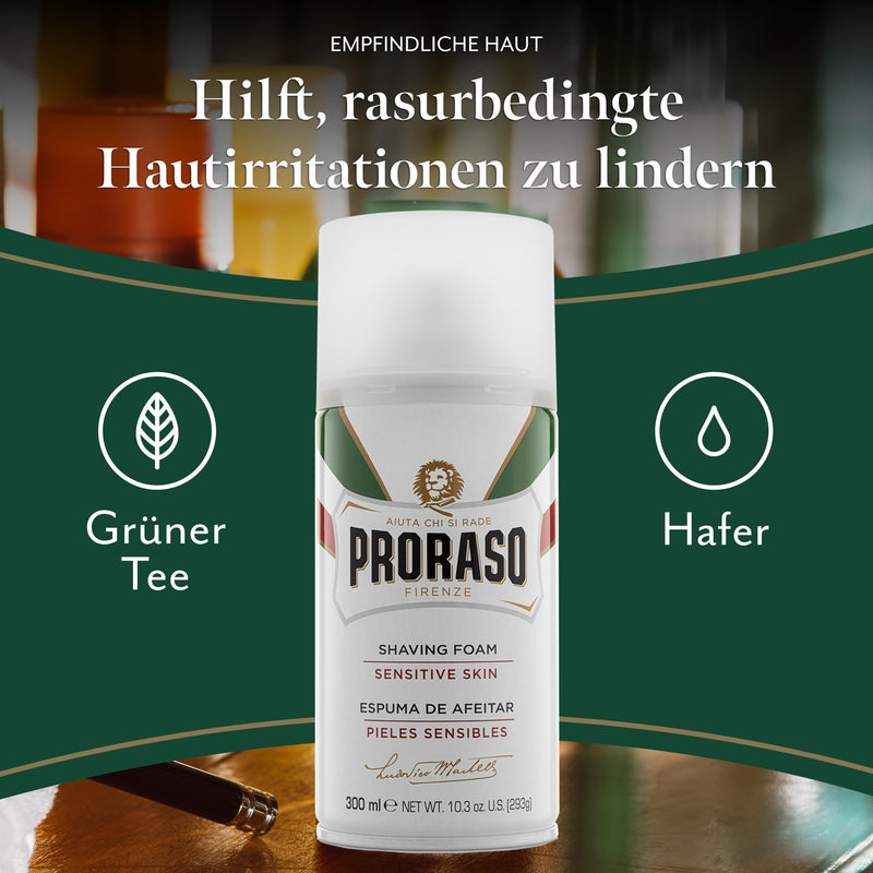 Proraso Shaving Foam Sensitive, 300 ml, shaving foam for men with oat and green tea extracts soothes and prevents irritation, Made in Italy, White Vanilla - NewNest Australia