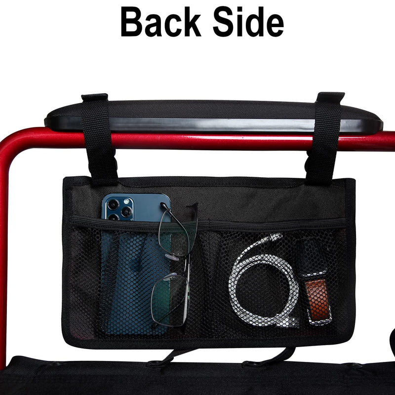 Wheelchair Side Organizer Storage Bag Armrest Pouch with Cup Holder and Reflective Stripe Use Waterproof Fabric, for Most Wheelchairs, Walkers or Rollators (Black) Black - NewNest Australia