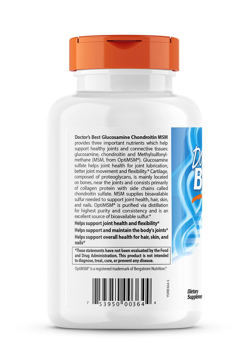 Doctor's Best Glucosamine Chondroitin Msm with optimsm Supports Healthy Joint Structure Function & Comfort Non-GMO Gluten Soy-Free, 360 Count, 13.75 Oz - NewNest Australia