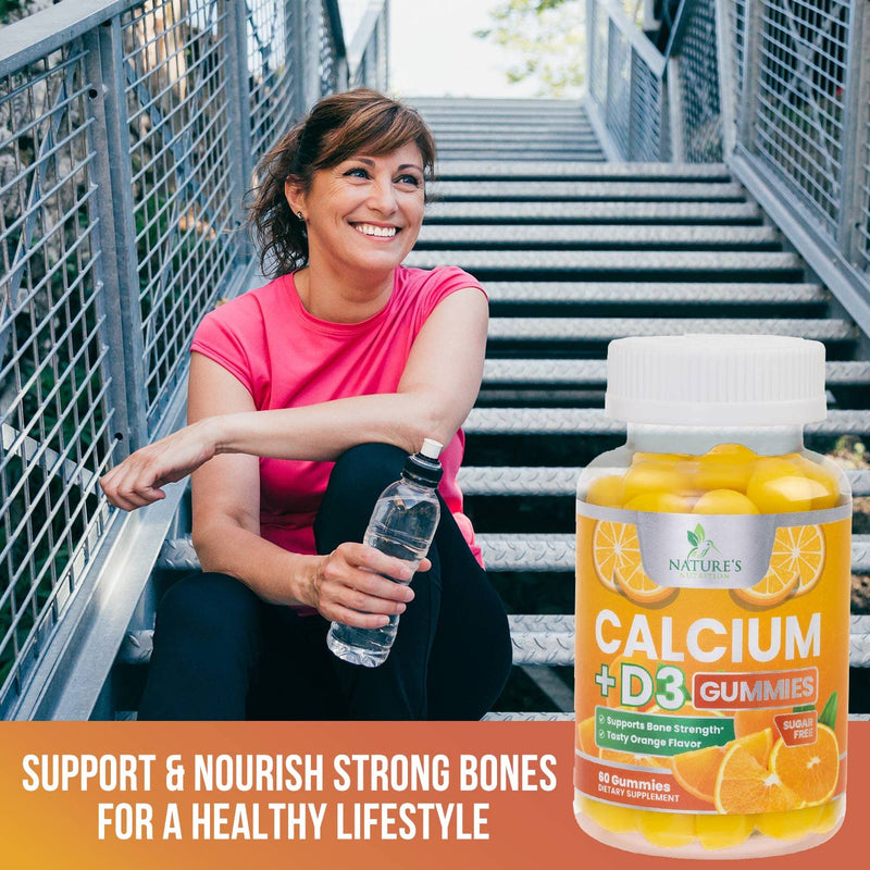 Calcium Gummies Sugar Free with Vitamin D3 - Highly Concentrated Calcium Carbonate and Vitamin D Gummy Chews Support Bones and Teeth - Non-GMO, Tasty Orange Flavor, for Everyone - 60 Gummies 60 Count (Pack of 1) - NewNest Australia