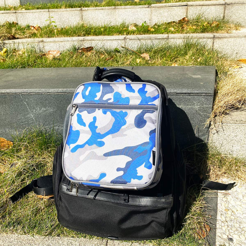 NewNest Australia - Kids Lunch box Insulated Soft Bag Mini Cooler Back to School Thermal Meal Tote Kit for Girls, Boys by FlowFly,Camo Blue Camo 