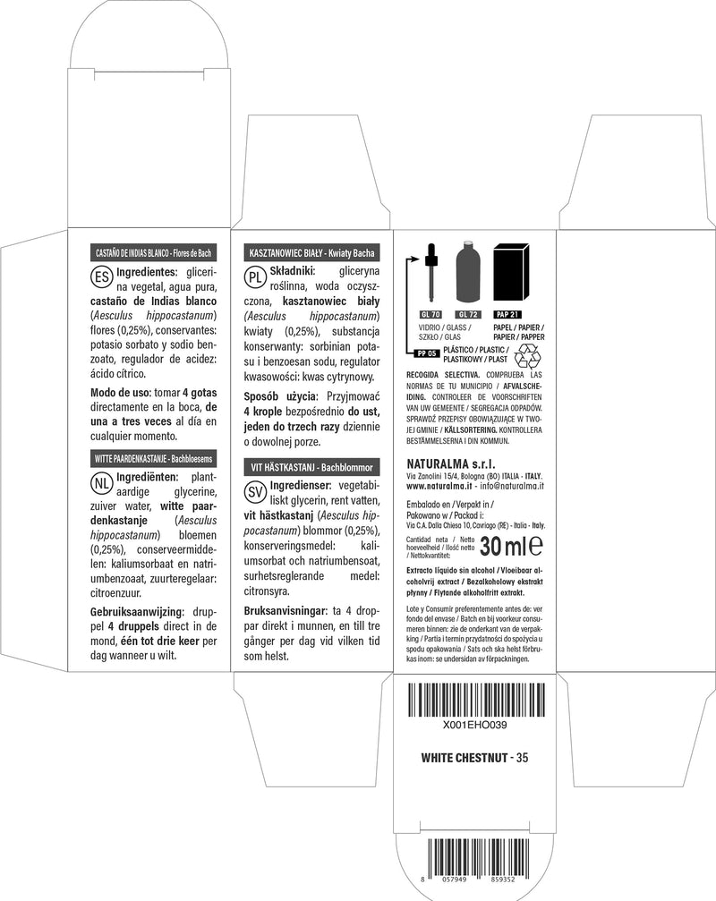 White Chestnut (Aesculus hippocastanum) Naturalma Bach Flowers | No. 35 | Drops 30 ml | Alcohol-Free Liquid Extract | Flower essences | Vegan and Without Alcohol - NewNest Australia