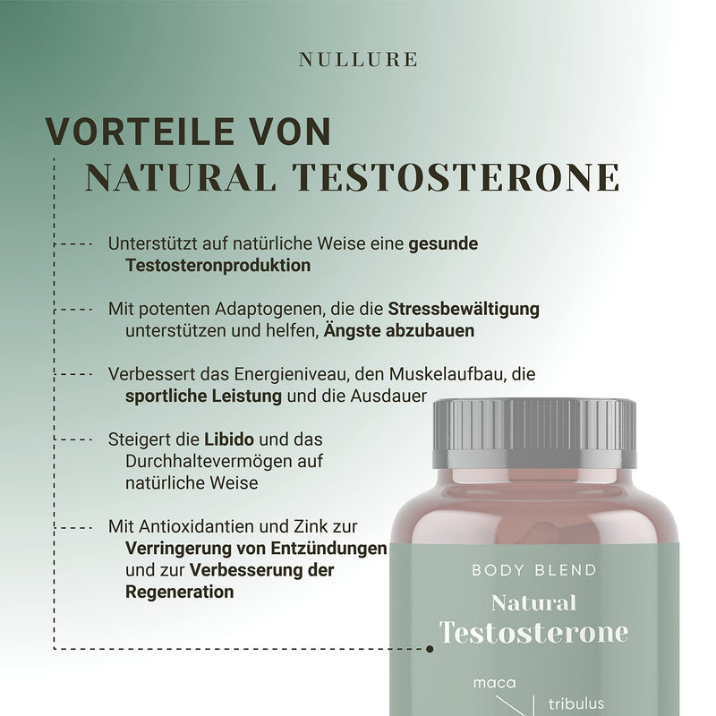 Testosterone Natural Booster Nullure - Ashwagandha + Ginseng + Maca + Zinc + Fenugreek + Tribulus Terrestris + Vitamin D - Improve Performance And Libido - Vegan - 120 Capsules (2 Months) - NewNest Australia