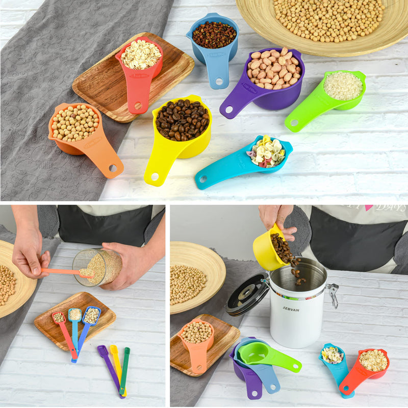 Plastic Measuring Cups and Spoons Set, Mixing Color Measurement Cups Spooons Set for Baking and Cooking, Kitchen 7 Measure Cups and 7 Spoons Set with Leveler A: 7cups+7spoons+1leveler-Mxing Color - NewNest Australia