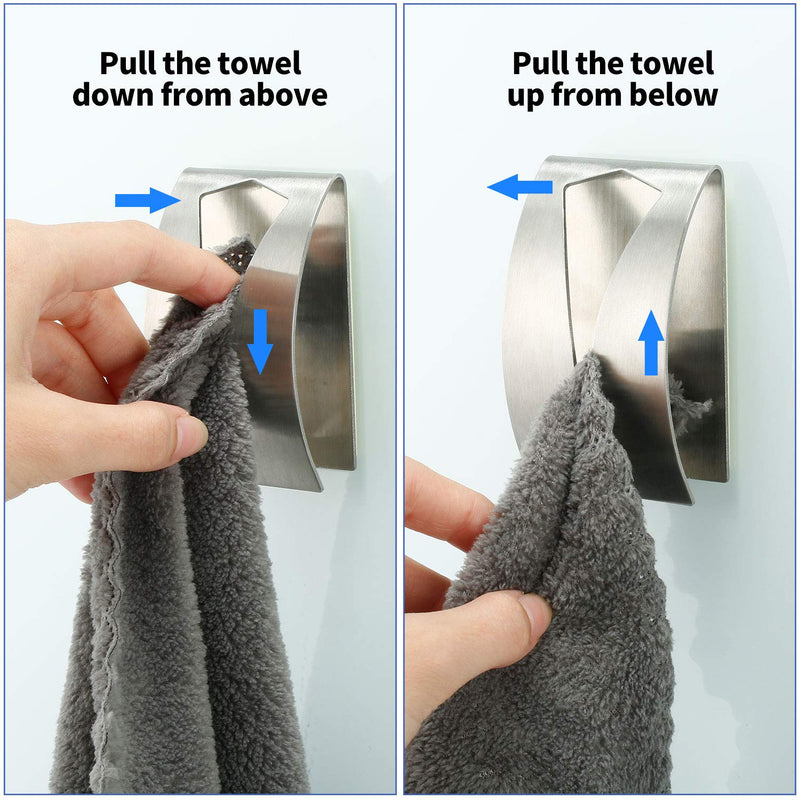 NewNest Australia - 4 Pieces Self Adhesive Towel Hook Holder Grabber, Stainless Steel Kitchen Dish Towel Hook Wall Mount Non-Drilling Towel Hangers Rack Hand Towel Hook Tea Towel Holders for Bathroom Kitchen 