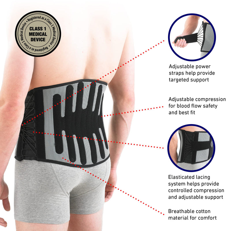 Neo G Back Support RX Stabilized with Power Straps and Adjustable Lacing System – Back Brace for Lower Back Pain Relief, Muscle Spasm, Strains, Arthritis, Rehabilitation - Class 1 Medical Device - L - NewNest Australia