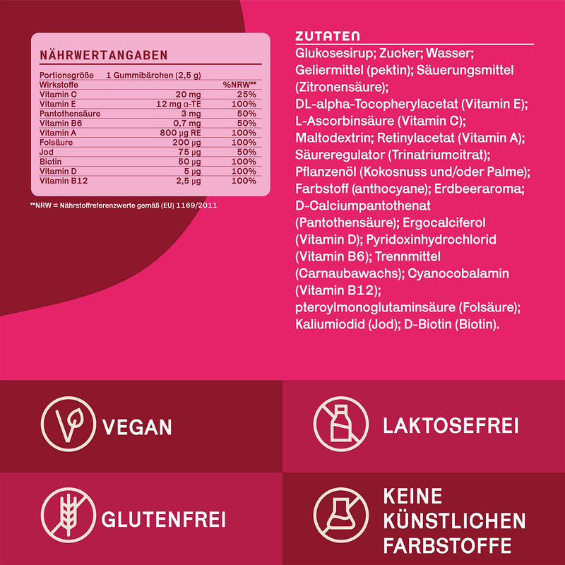 Multivitamin Gummy Bears, For Your Immune System, Fatigue And Exhaustion, With Vitamin A, B6, B12, C, D And E, Pack For 60 Days, Vegan, Gluten- And Lactose-Free, Besohappy - NewNest Australia