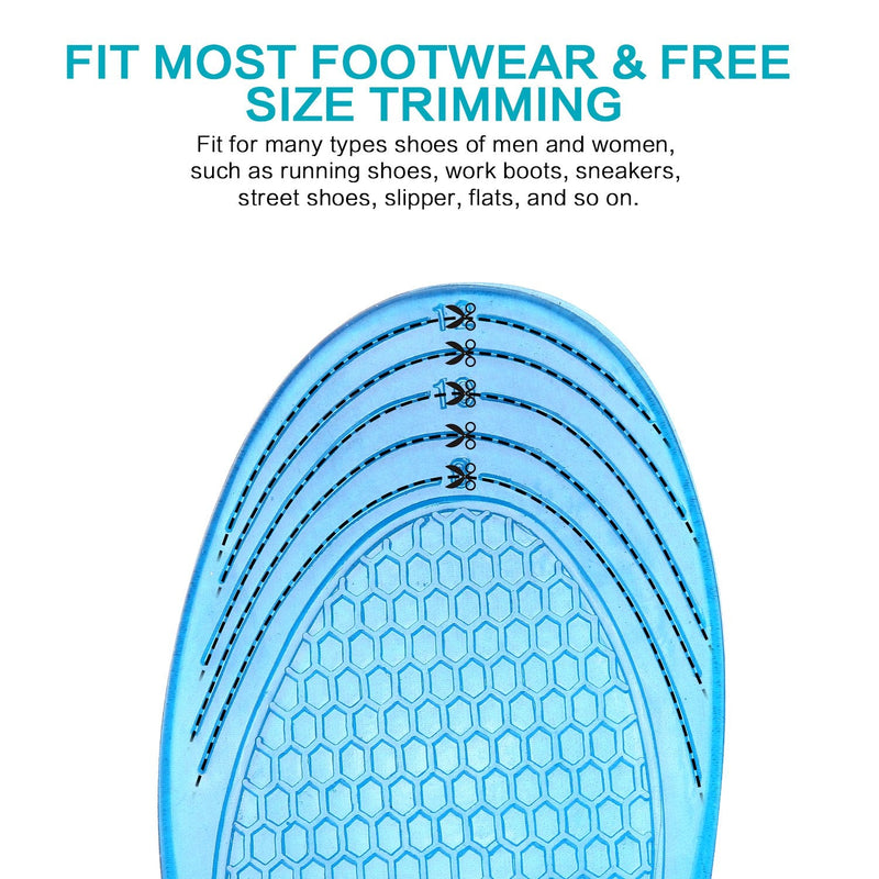 MOISO GEL Sports Work Comfort Trimmable Insoles for Shock Absorption, Inserts for Running Shoes Work Boots Trainers, Relieve Foot Pain for Men & Women 3-5 UK Women Blue - NewNest Australia