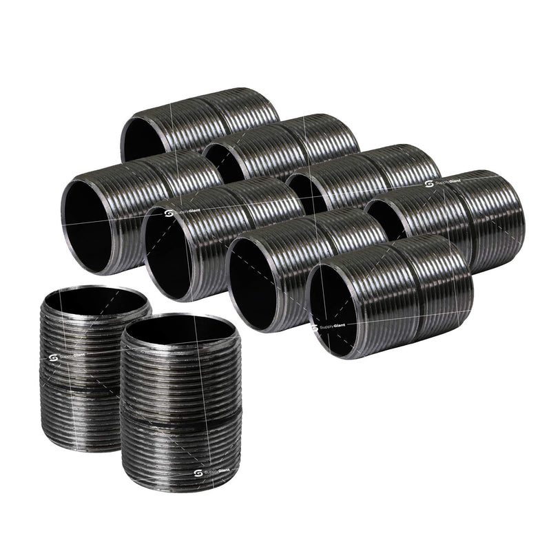 Supply Giant 3/4 Inch Black Pipe Nipple, Three Quarter Inch Malleable Steel Pipes Nipples Fitting Closed, Build DIY Vintage Furniture, 3/4" x 1" (Pack Of 10) - OQCM3400-10 Pack of 10 - NewNest Australia