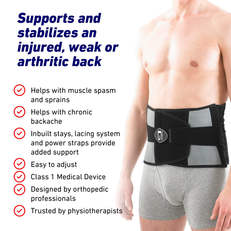 Neo G Back Support RX Stabilized with Power Straps and Adjustable Lacing System – Back Brace for Lower Back Pain Relief, Muscle Spasm, Strains, Arthritis, Rehabilitation - Class 1 Medical Device - L - NewNest Australia