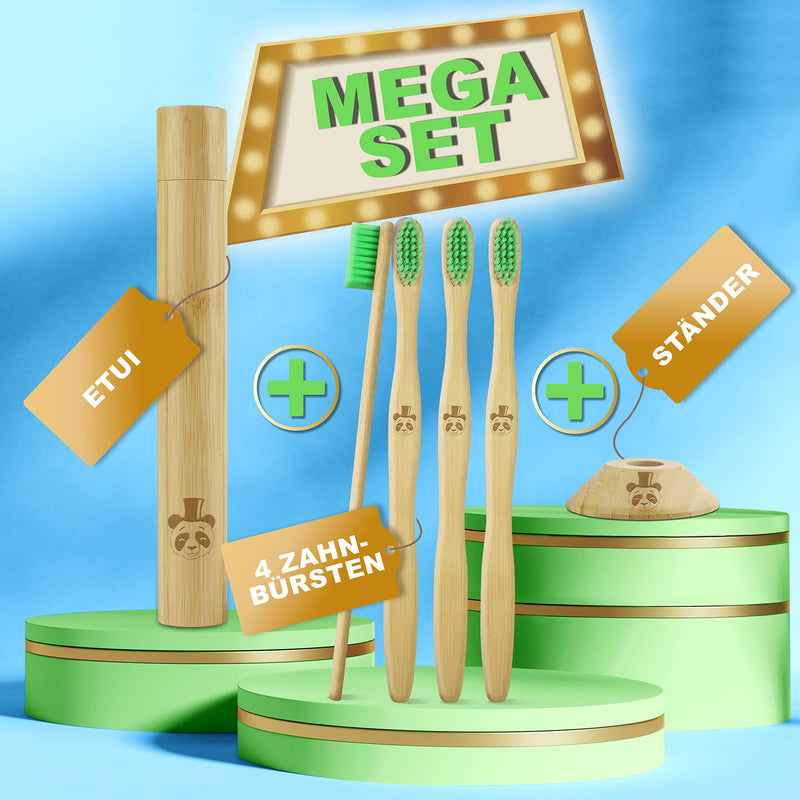 Bamboo Toothbrush Travel Set | Includes Case And Stand Uniform Design | Adorable Panda Motifs | Brush Your Teeth Without Confusion | Bamboo Travel Set | Toothbrushes Made Of Bamboo Wood (Panda Papa) Panda Papa - NewNest Australia