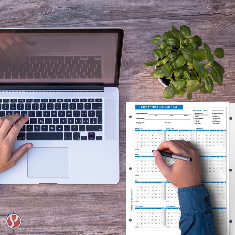 2022 Attendance Calendar Card Stock Paper – Great Employee Work Tracker | Printed on Durable and Thick 80lb (216gsm) Cardstock | 8 ½ X 11 | 25 Sheets per Pack - NewNest Australia