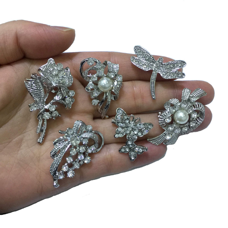 Ezing Lot 24pc Shining Rhinestone Crystal Brooches Pins DIY Wedding Bouquet Kit A - NewNest Australia