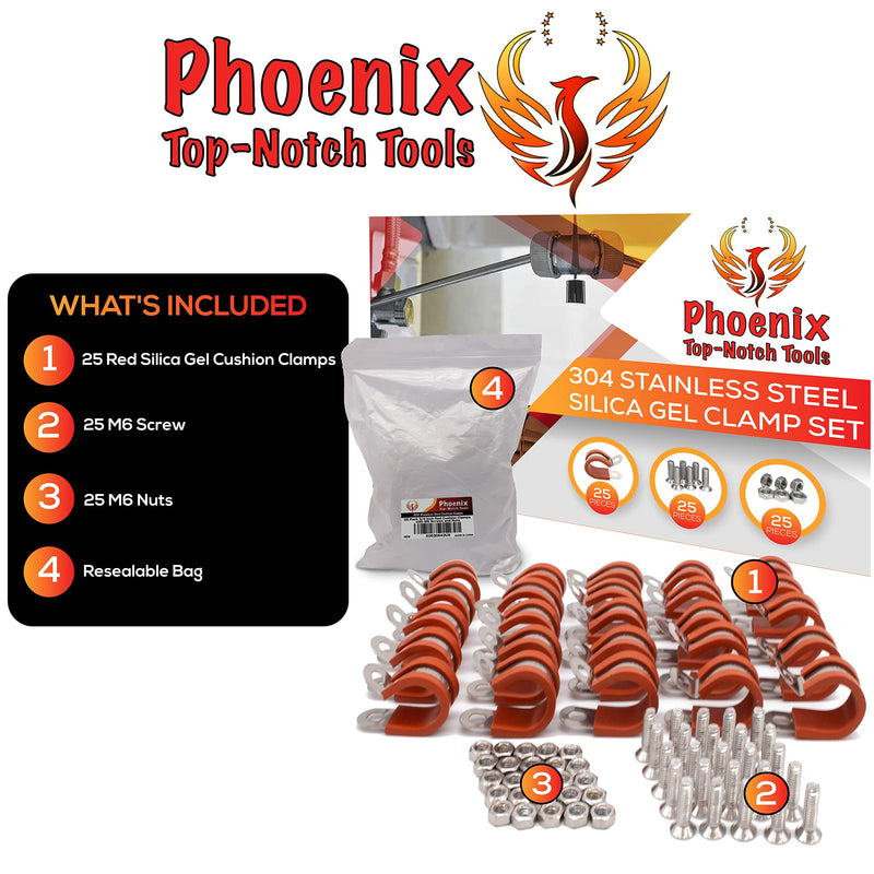 Phoenix Top-Notch Tools 25 Pack 1/4" (6mm) 304 Stainless Steel Red Silica Gel Rubber Insulated Cushion Cable Clamps, Fuel Line Clamp and Pipe Clamp - NewNest Australia