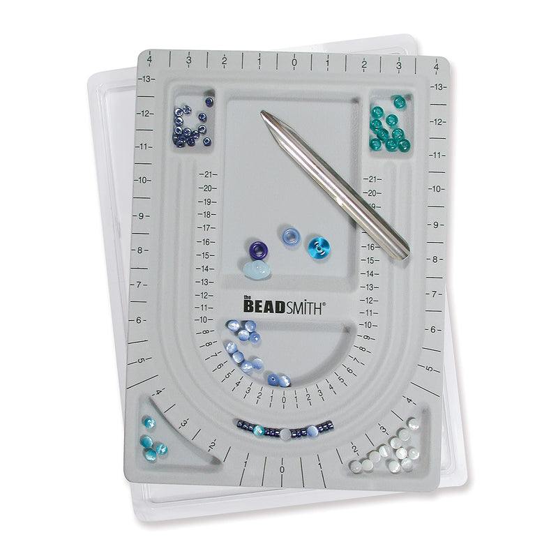 The Beadsmith Bead Board with Cover, Grey Flocked, 3 U-Shaped Channels, 6 Recessed Compartments, 9.75 x 13.25 inches, Design Boards for Creating Bracelets, Necklaces and Other Jewelry - NewNest Australia