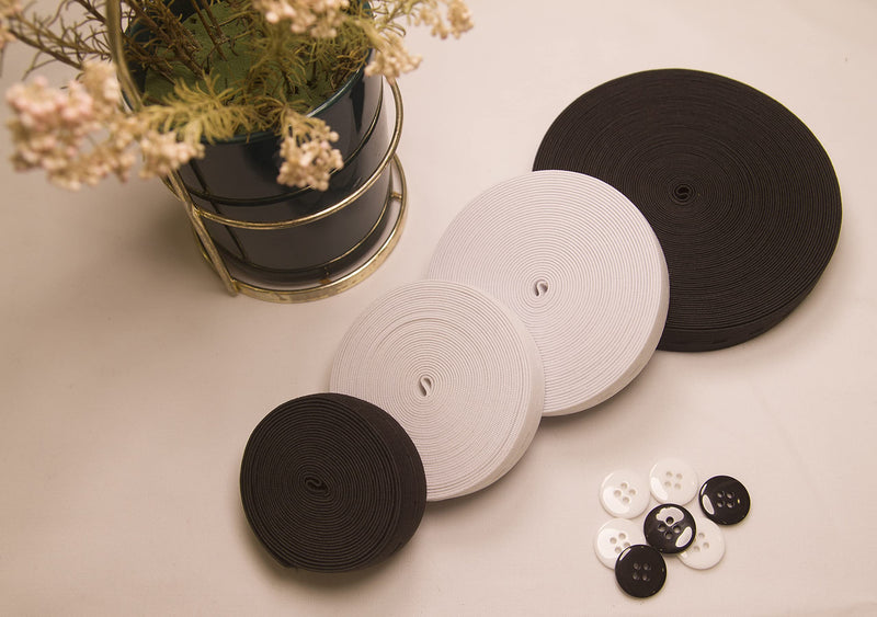 Flat Sewing Band Spool with Buttonholes, Elastic Stretchable, Ideal for DIY Waistbands and Necklines (Black & White, 3/4" × 3 Yds Each) Black & White - NewNest Australia