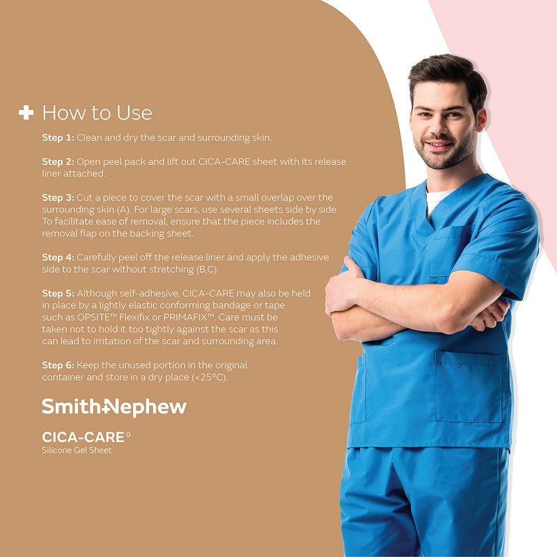 Smith+Nephew CICA-CARE Self-Adhesive Silicone Gel Sheet for Scar Management, Wound Care Product, 5 Inches by 6 Inches - NewNest Australia