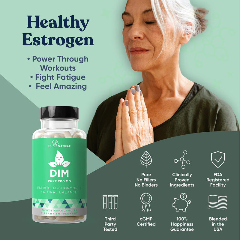 DIM Supplement Pure 200 Mg – Energy Fatigue & Stress Relief, Estrogen Balance, Menopause & Hot Flashes, Hormonal Support for Women – Enhanced Bioavailability BioPerine – 60 Vegetarian Soft Capsules - NewNest Australia