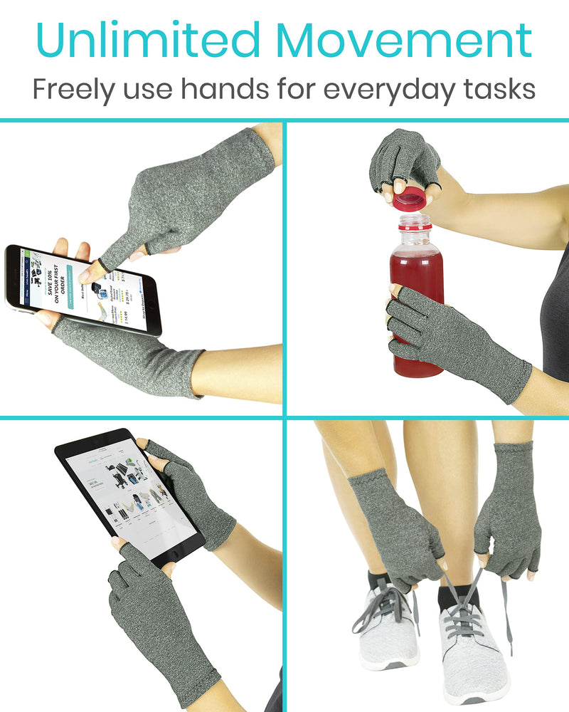Vive Arthritis Gloves - Men, Women Rheumatoid Compression Hand Glove for Osteoarthritis- Arthritic Joint Pain Relief - Carpal Tunnel Wrist Support - Open Finger, Fingerless Thumb for Computer Typing X-Small (1 Pair) - NewNest Australia