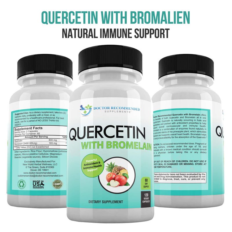 Quercetin 800mg w/Bromelain 165mg Per Serving- 120 Veggie Capsules-Full 60 Day Supply, Vitamin Supplement to Support Cardiovascular Health & Bioflavonoids for Cellular Function, Gluten Free, Non-GMO 120 Count (Pack of 1) - NewNest Australia