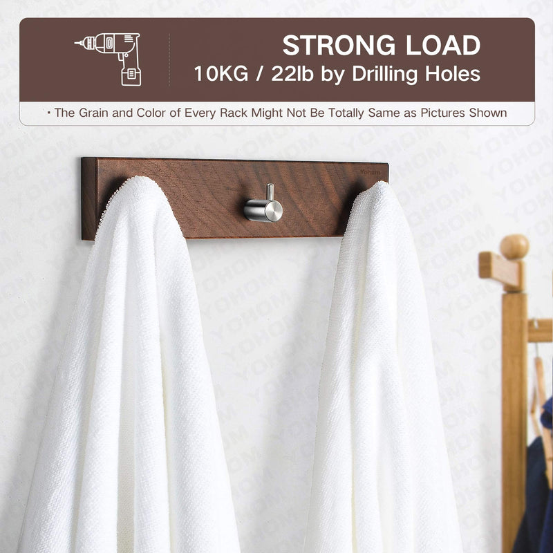 NewNest Australia - YOHOM Adhesive Coat Hooks Rack Wall Mounted Walnut Wood with 3 Hooks Rail Hat Clothes Hanger Towel Robe Hook Washcloth Key Holder Entryway Organizer for Door Bathroom Kitchen Hallway 