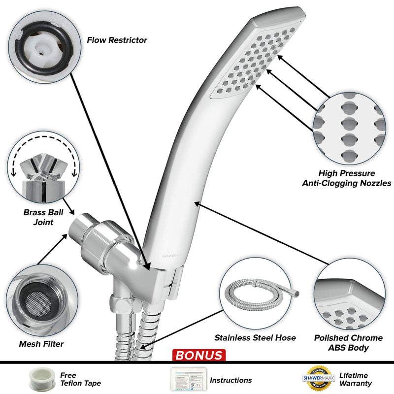 ShowerMaxx, Elite Series, 2.3 inch Ultra High Pressure Hand Held Shower Head with Extra Long Stainless Steel Hose, MAXX-imize Your Shower with Showerhead in Polished Chrome Finish - NewNest Australia