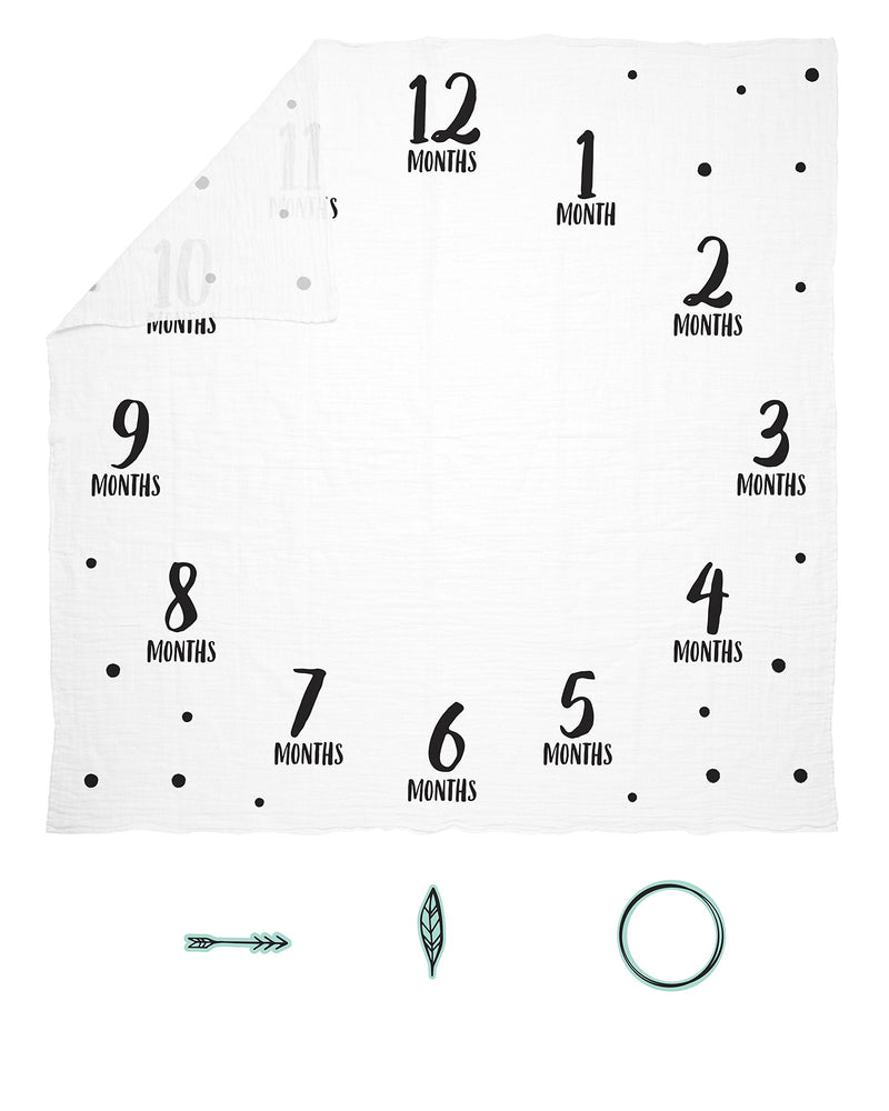 Pearhead Monthly Milestone Photo Blanket and Newborn Photo Props Keepsake Set, Black, and Teal, Adventure Adventure Watch Me Grow Blanket - NewNest Australia